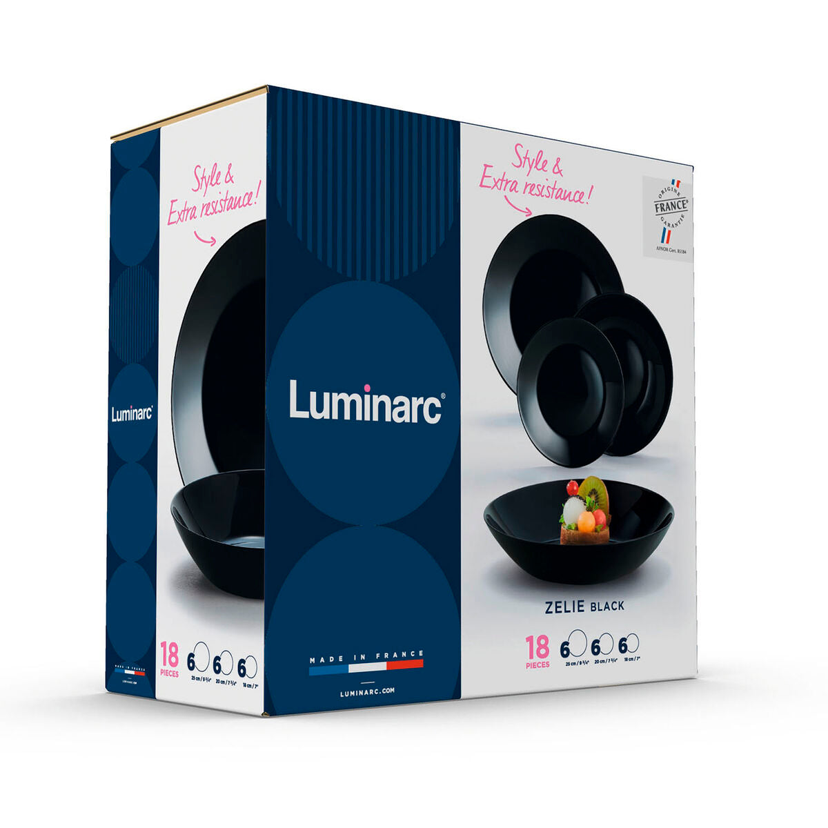 Luminarc Zelie Black Glass Dinnerware Set 18 Pieces