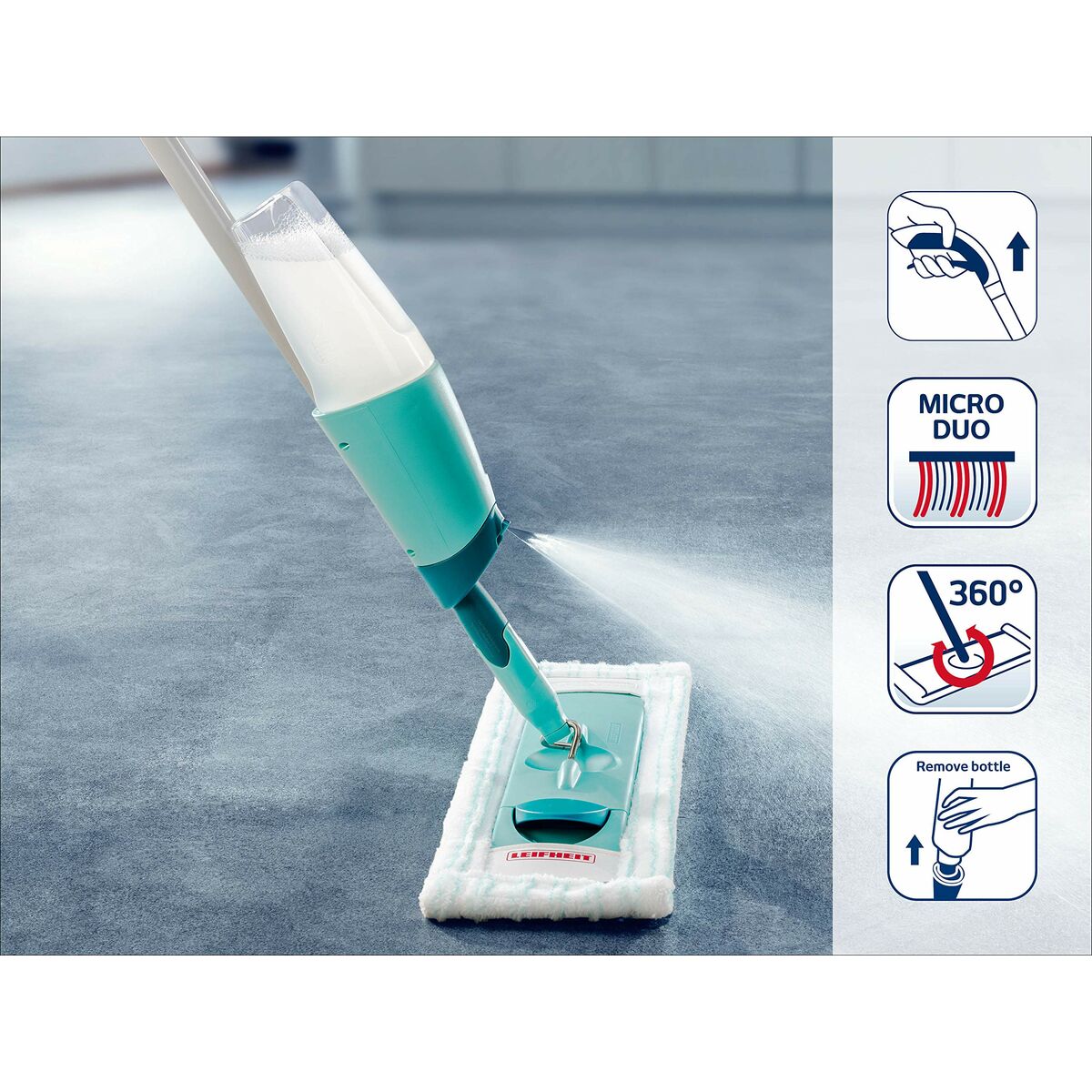 Leifheit Easy Spray XL Mop White Turquoise Microfibre Plastic