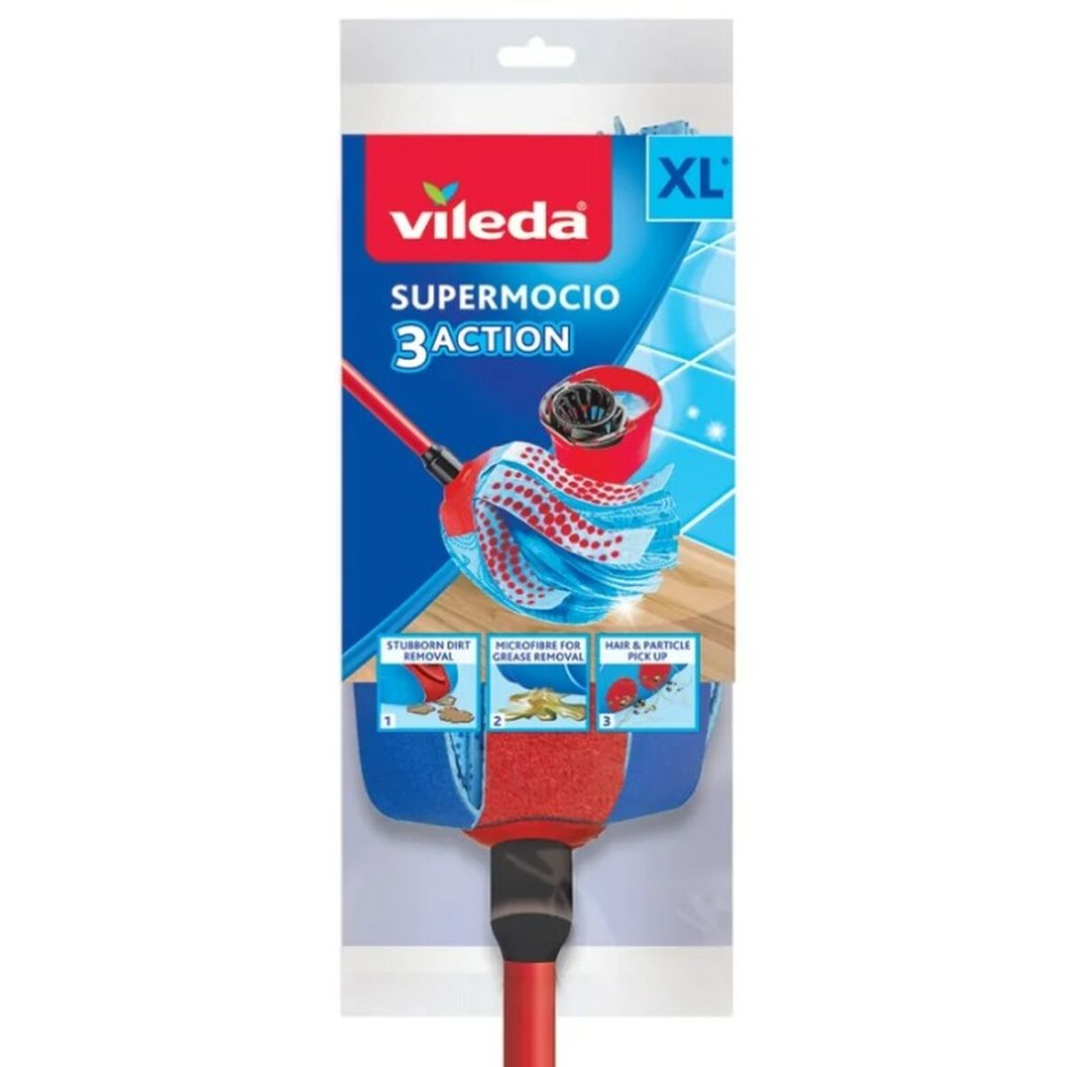 Vileda 3Action Velour Mop XL Blue Red