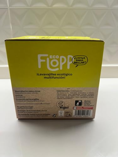 Flopp - Cápsulas Lavavajillas Ecológico | 110 Cápsulas con Envase Biodegradable | Etiqueta EU Ecolabel | Abrillantador con Protección del Cristal | Formula Vegana