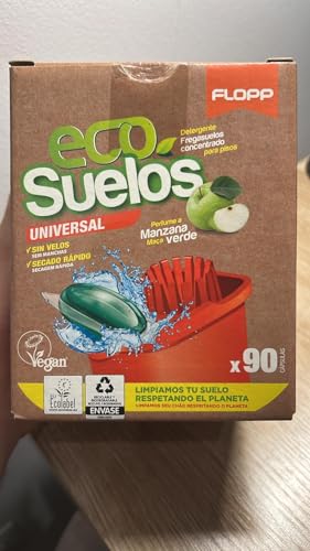 Flopp - Fregasuelos Universal Ecológico | 90 cápsulas | Etiqueta EU Ecolabel | Limpiador de Suelos Eco Limpiapisos Friegasuelos. Flopp: Limpia sin Ensuciar el Planeta.