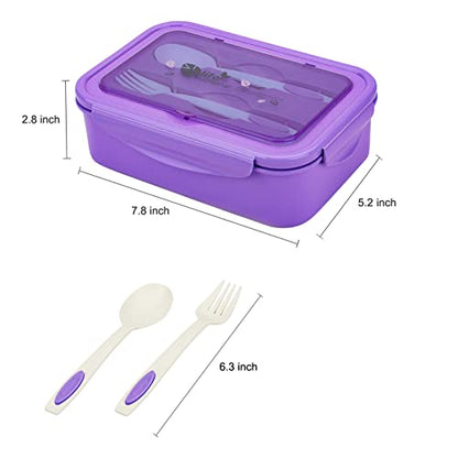 BIBURY Fiambrera, caja bento a prueba de fugas para niños y adultos, recipiente para alimentos con 3 compartimentos y juego de cubiertos, lonchera para microondas y lavavajillas (Púrpura)