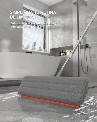 Mopa Cubo Escurridor Fregona Plana Compartimento con 6 Almohadillas Doble Escurridor para Limpieza Suelos Azulejos Tarima Madera Mango 155cm Atrapa Polvo Ventanas Mop Bucket Set Trapeador