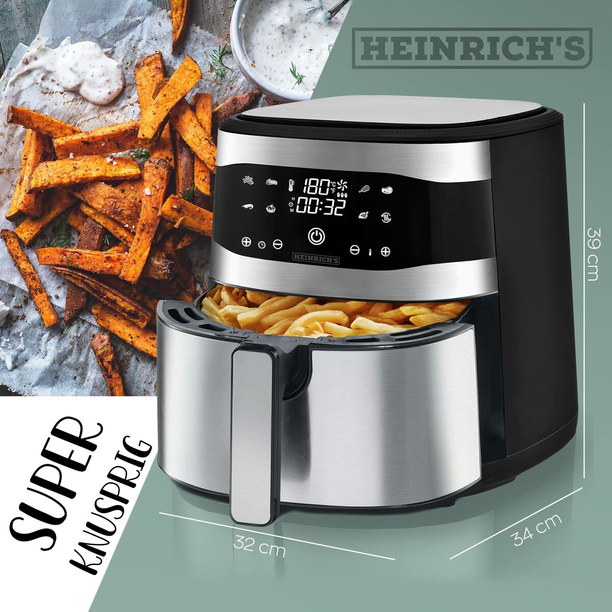 Freidora de Aire Heinrich's HFR 8205 Negro Plateado 1800 W 8 L