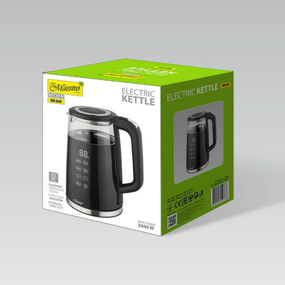 Feel Maestro MR-049 Black Transparent Crystal Borosilicate Glass Kettle 2200 W 1.7 L