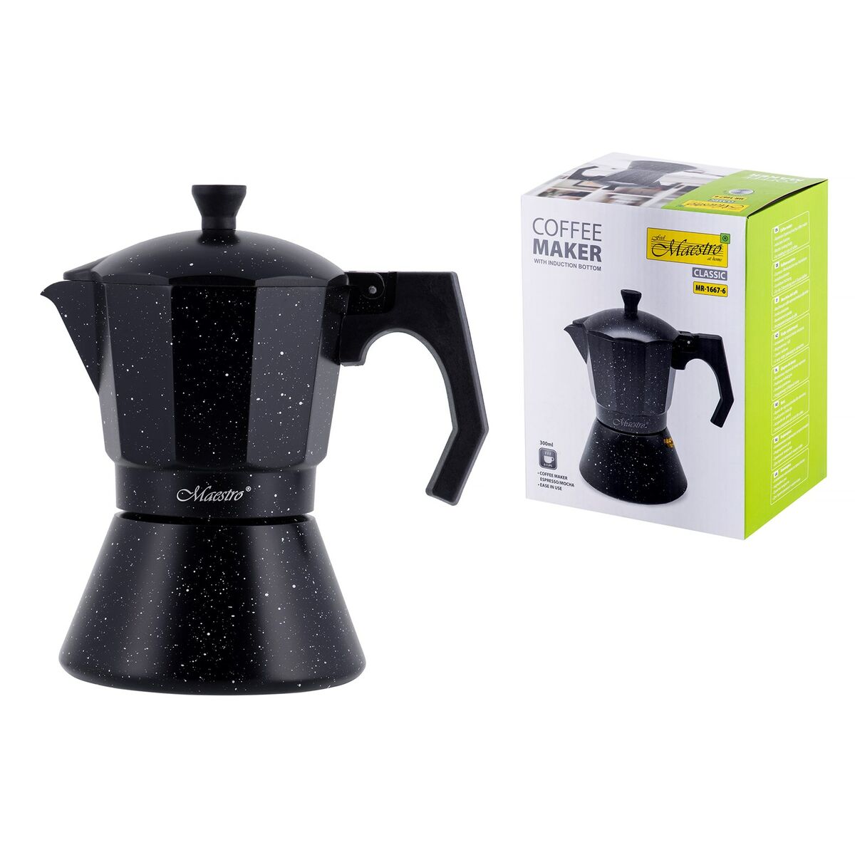 Italian Coffee Maker Feel Maestro MR-1667-6 Black Granite Aluminum 300 ml 6 Cups