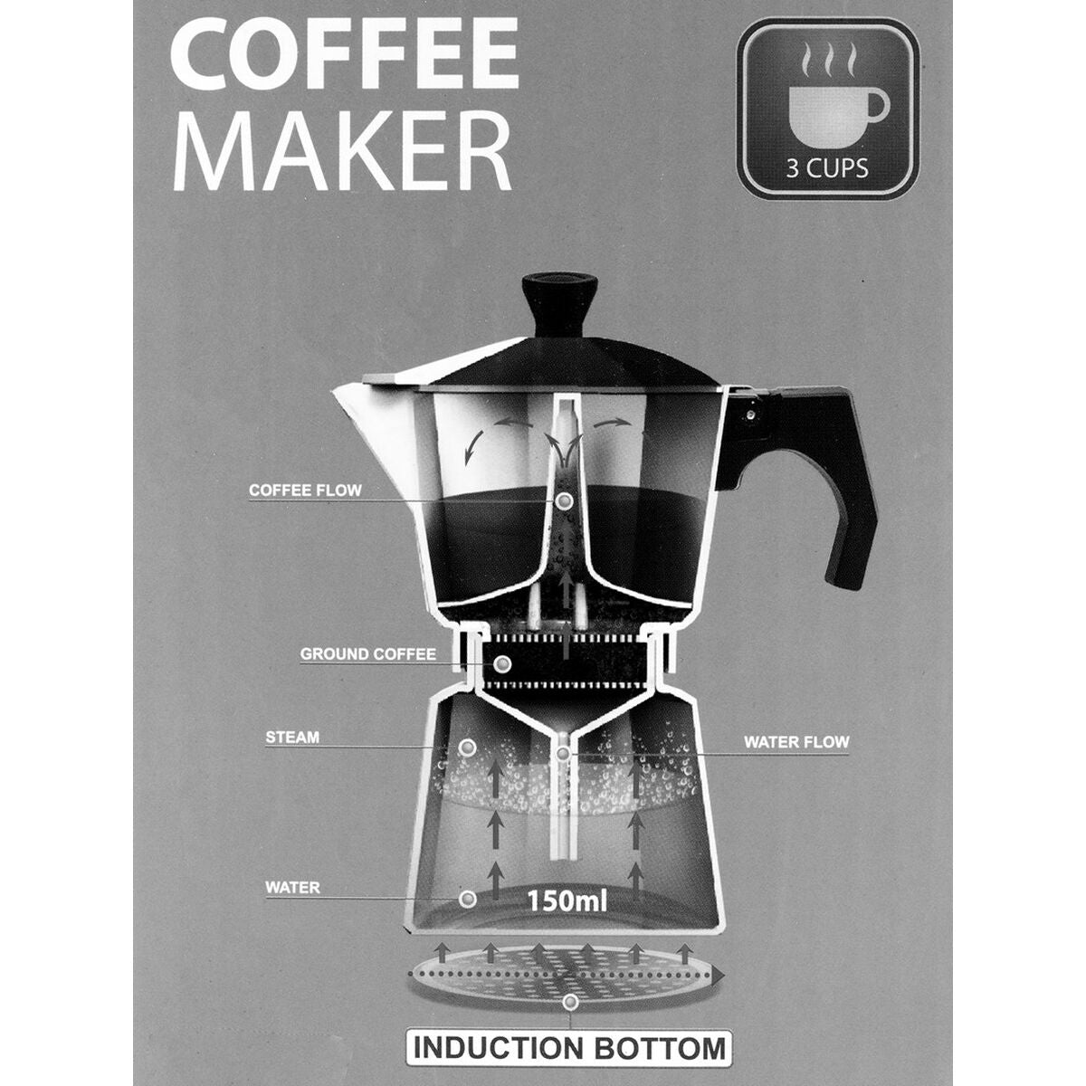 Italian Coffee Maker Feel Maestro MR-1667-6 Black Granite Aluminum 300 ml 6 Cups