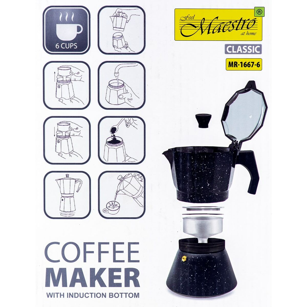 Italian Coffee Maker Feel Maestro MR-1667-6 Black Granite Aluminum 300 ml 6 Cups