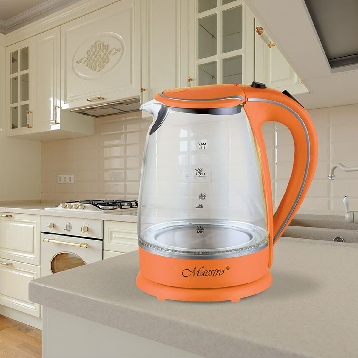 Feel Maestro MR-064 Orange Transparent Glass Kettle 2000 W 1.7 L