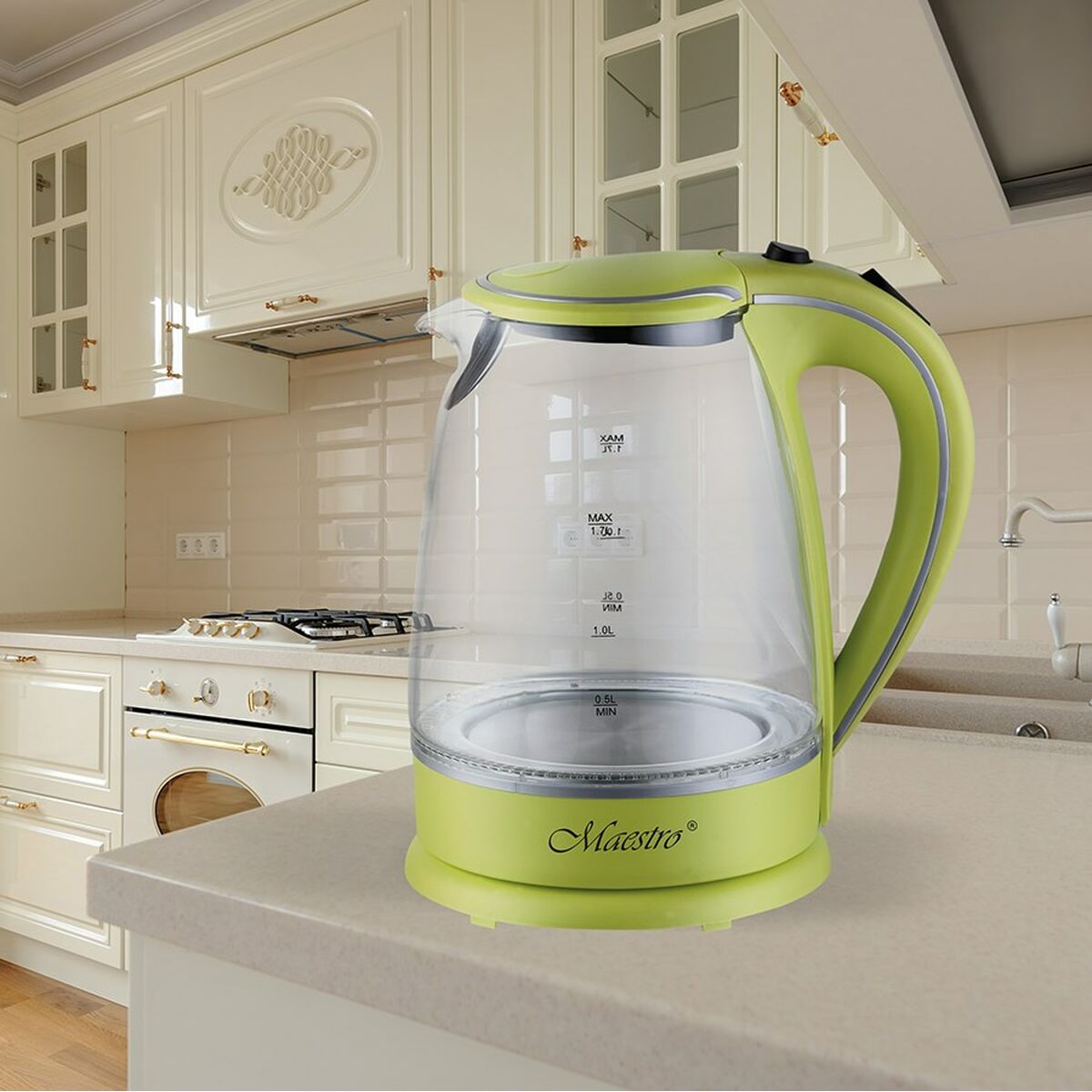 Feel Maestro MR-064 Green Transparent Glass Kettle 2000 W 1.7 L