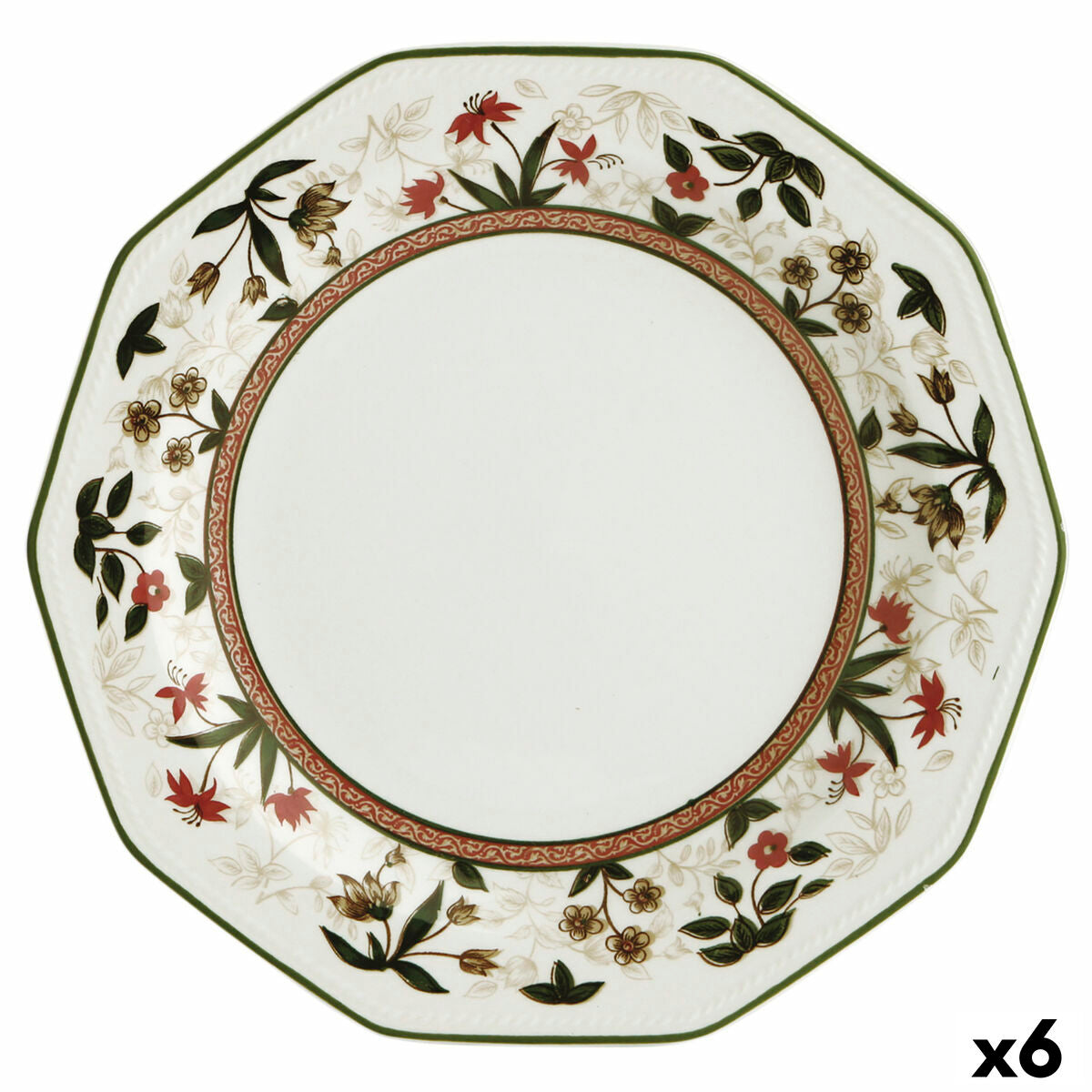 Queen's By Churchill Assam Floral Ceramic Earthenware Flat Plate Ø 27 cm (6 Units)