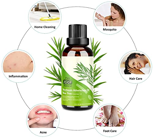 Aceite de Árbol de Té 100% Natural, 2 * 30 ML Aceites Esenciales - Aceite de Acné, Suero de Acné, Tratamiento Antiacné Contra la Piel y Cara con Imperfecciones, Antipinillas, Acné