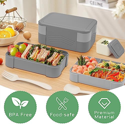 BIBURY Fiambrera, Fiambreras Infantiles Bento Box con 7 Compartimentos, Caja para Salsas y Cubiertos, Compartimentos para Microondas y Lavavajillas, para Escuela y Picnic (Gris)