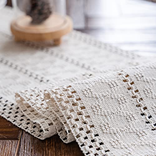 Weldomcor Camino de Mesa de Macramé Camino de Mesa Boho Beige Crema con Borlas, Camino de Mesa de Algodón Tejido a Mano, Camino de Mesa Rústico de Granja para Mesa de Comedor de Cocina (30x180cm)