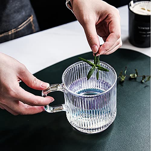 Yalucky Taza de Vidrio Transparente e Iridiscente con Tapa y Cuchara,Tazas de Té,Taza de Vidrio para Café,Bonita Taza para Leche,Café,Chocolate,Zumo y Agua para Mujeres y Hombres,Cumpleaños,Navidad