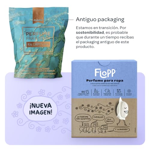 Flopp - Perfume para la Ropa con Aceites Esenciales Naturales en Pastillas - Fuerte fragancia duradera - 90 cápsulas