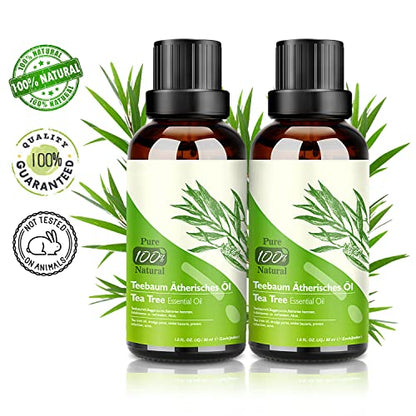 Aceite de Árbol de Té 100% Natural, 2 * 30 ML Aceites Esenciales - Aceite de Acné, Suero de Acné, Tratamiento Antiacné Contra la Piel y Cara con Imperfecciones, Antipinillas, Acné