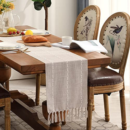 Wracra Camino de Mesa de Algodón Estilo Campesino, Camino de Mesa Café 180cm con Borlas para Fiesta, Decoración de Comedor Decoración de Mesa de Postre (Café Claro, 180cm)