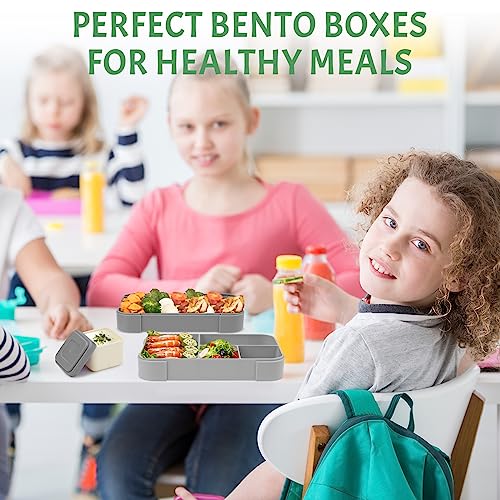 BIBURY Fiambrera, Fiambreras Infantiles Bento Box con 7 Compartimentos, Caja para Salsas y Cubiertos, Compartimentos para Microondas y Lavavajillas, para Escuela y Picnic (Gris)