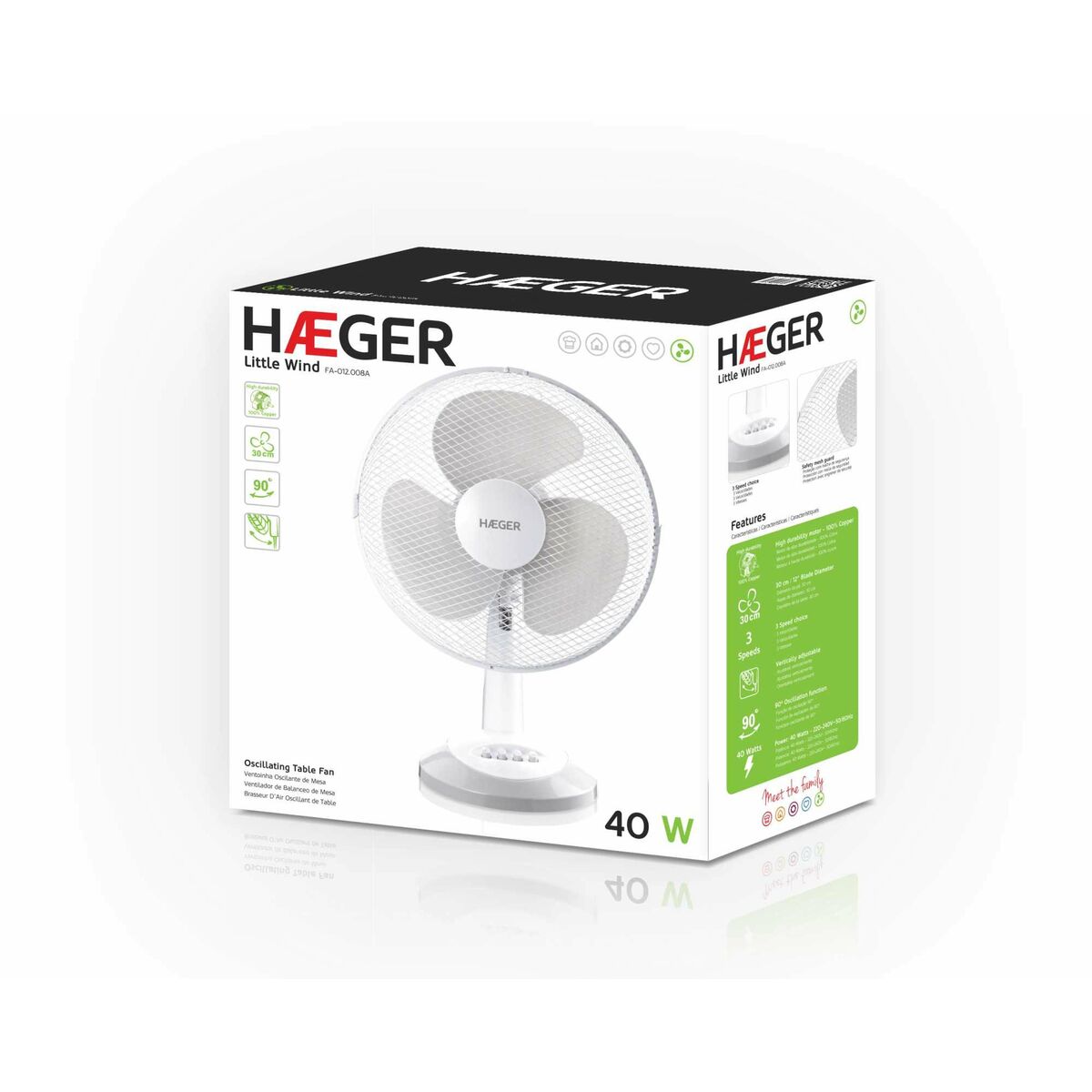 Ventilador de Sobremesa Haeger FA016007A 45 W Blanco