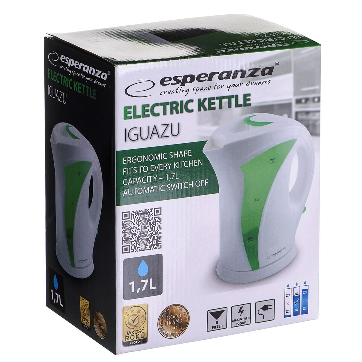 Hervidor Esperanza EKK018G  Blanco Verde Multicolor Plástico 2200 W 1,7 L