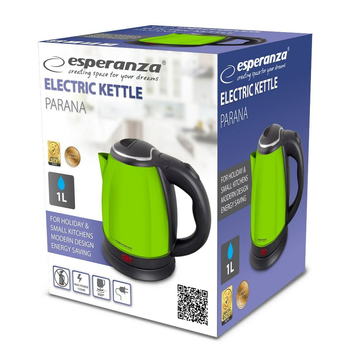 Hervidor Esperanza EKK128G Negro Verde Acero Inoxidable Plástico 1350 W 1 L