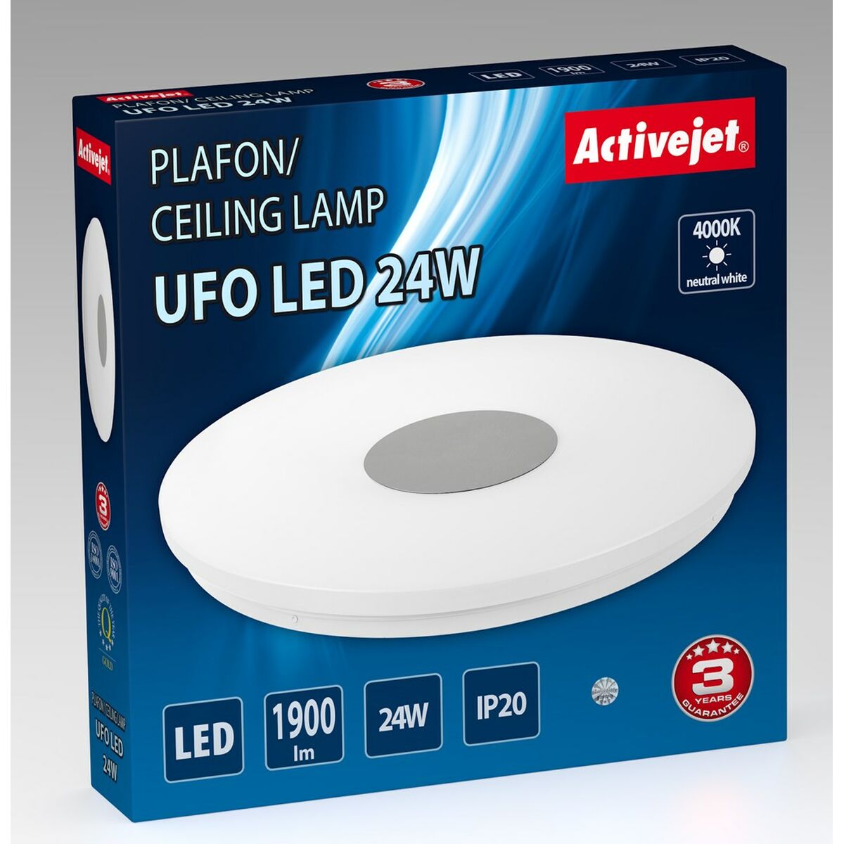 Activejet AJE-UFO 24W Ceiling Lamp Silver White 80 24 W Metal (4000 K) (1 unit)