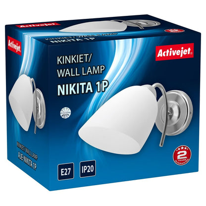 Activejet Wall Light NIKITA 1P Nikiel White Nickel Metal Glass 60 W 220-240 V 26 x 12 x 12.5 cm 30 x 12 x 15 cm (1 Piece