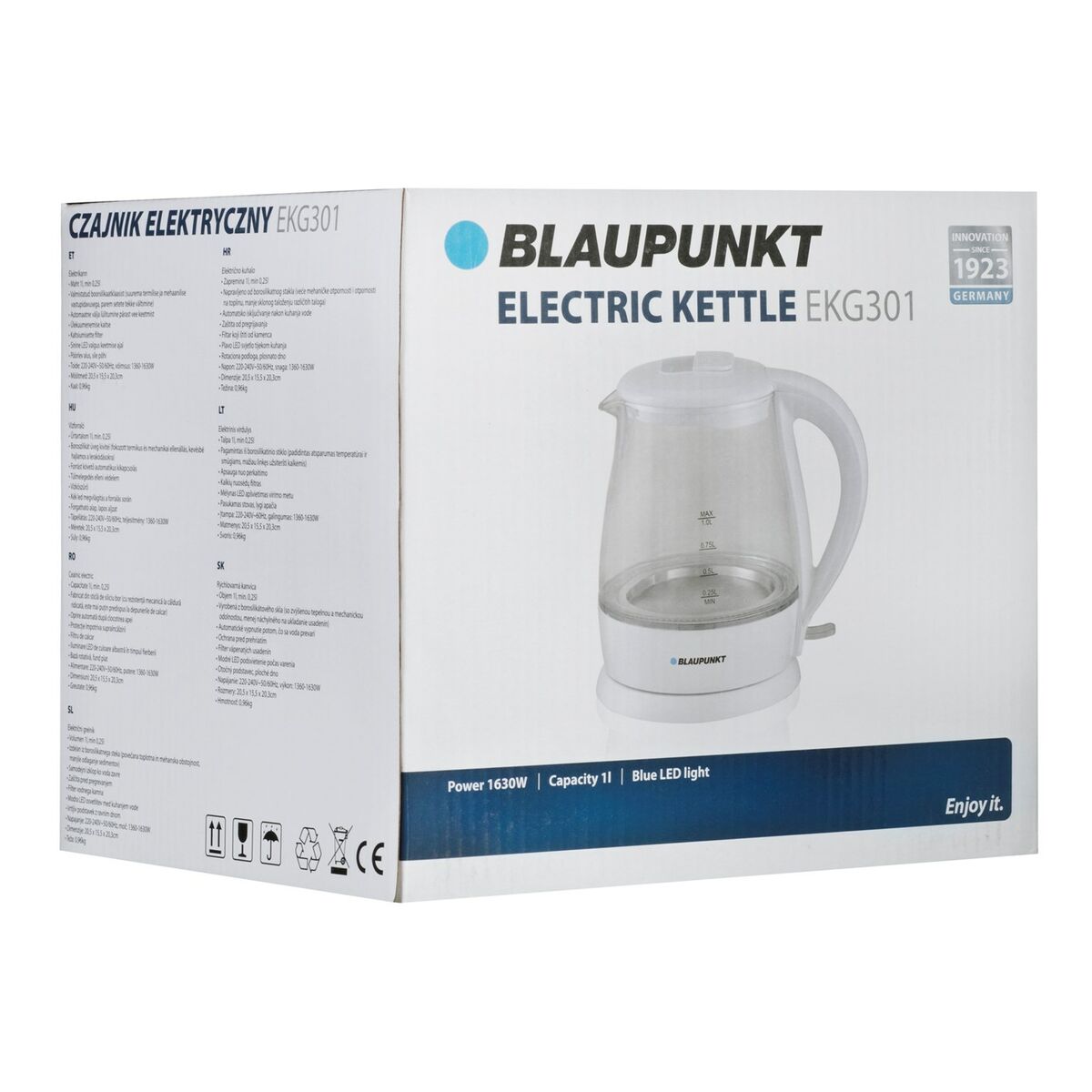 Blaupunkt EKG301 Kettle White Glass Aluminum 1630 W 1 L