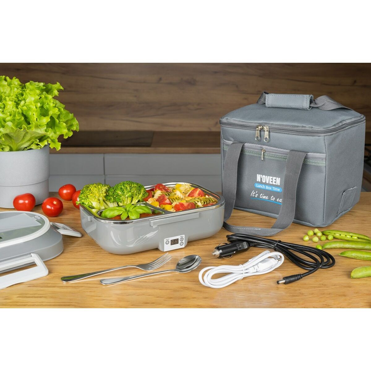 N'oveen LB640 Electric Lunch Box Dark Grey Stainless Steel 24 x 11 x 18.5 cm