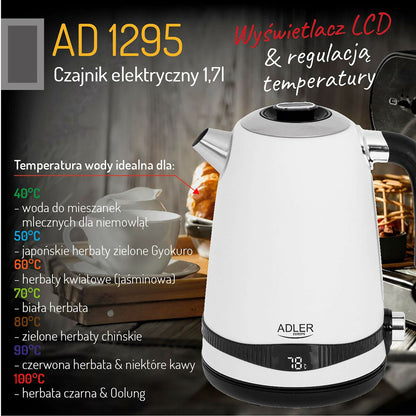 Adler White Kettle Stainless Steel 2200 W 1.7 L