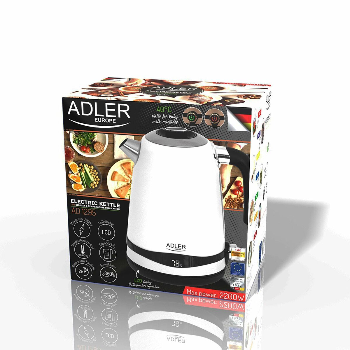 Adler White Kettle Stainless Steel 2200 W 1.7 L