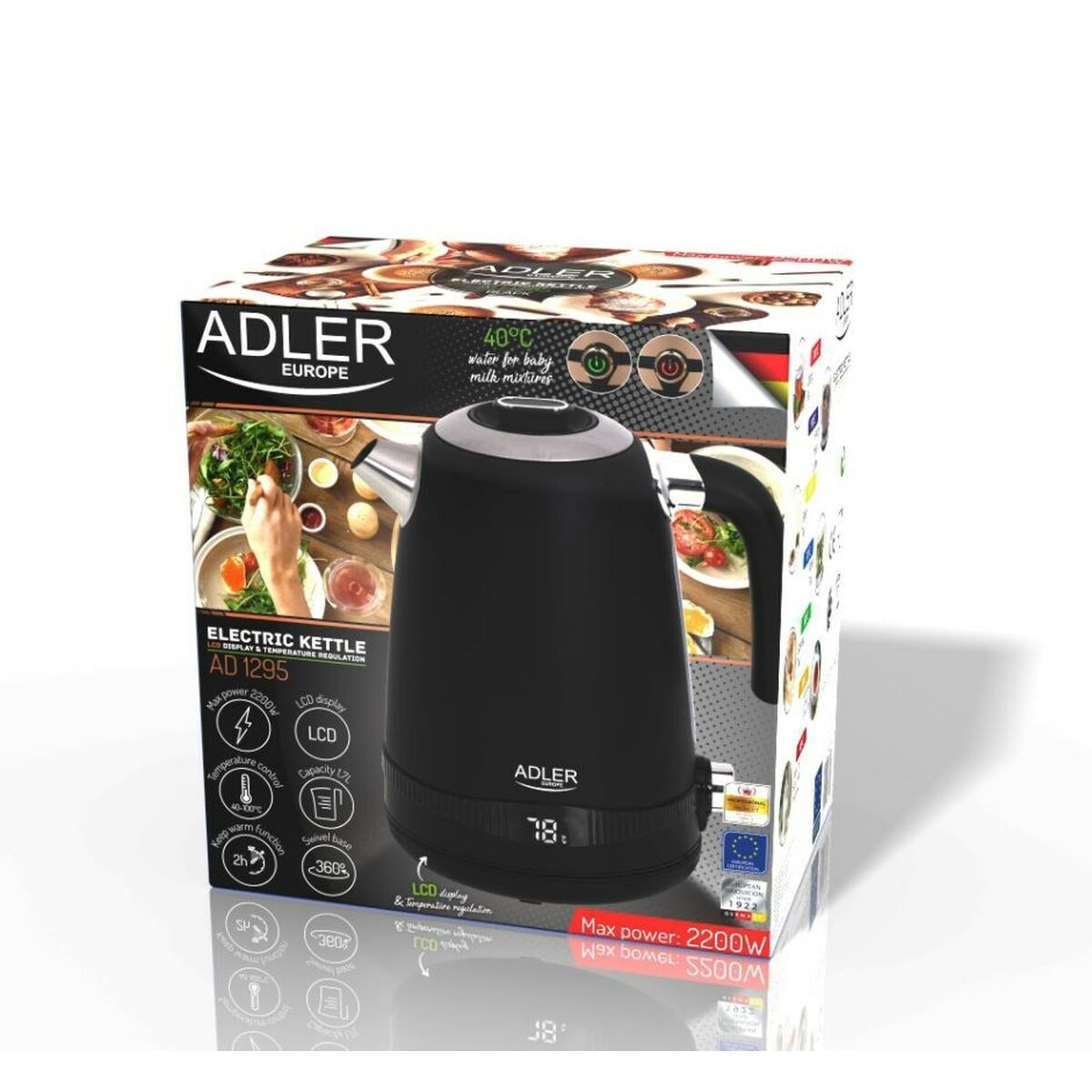 Adler AD 1295b Kettle Black Stainless Steel 2200 W 1.7 L