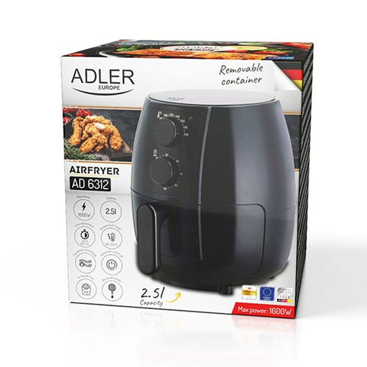 Freidora de Aire Adler AD 6312 Negro 1600 W 2,5 L