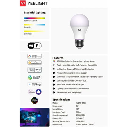 Yeelight YLQPD-0011 Smart Bulb White Multicolor F 9 W E27 806 lm (2700 K) (6500 K)