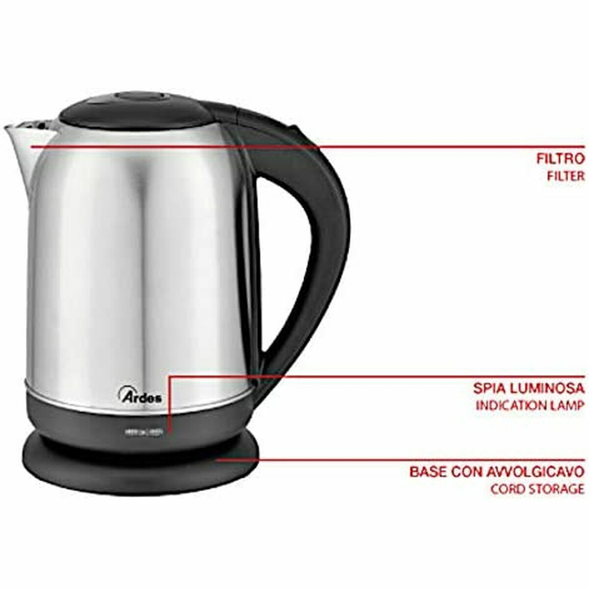 Ardes Silver Kettle 2200 W 1.7 L Stainless Steel (Refurbished B)