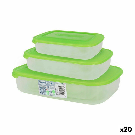 Set of 3 Tontarelli Family Rectangular Green Lunch Boxes 29.6 x 19.8 x 7.7 cm (20 Units)