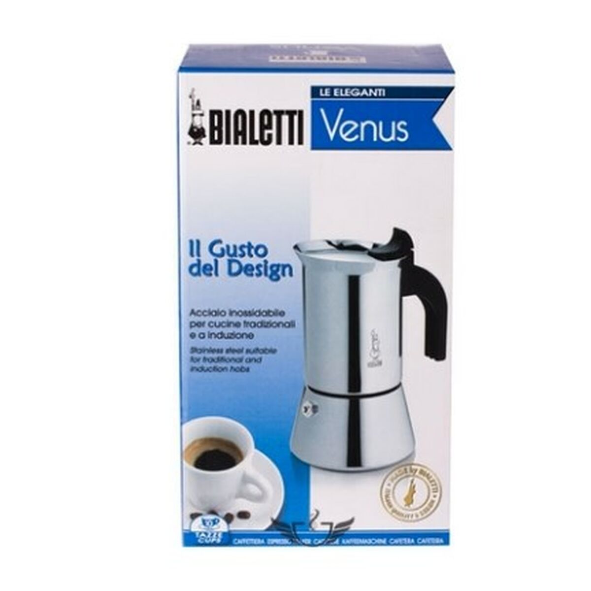 Bialetti New Venus Italian Coffee Maker Silver Wood Stainless Steel 240 ml 6 Cups