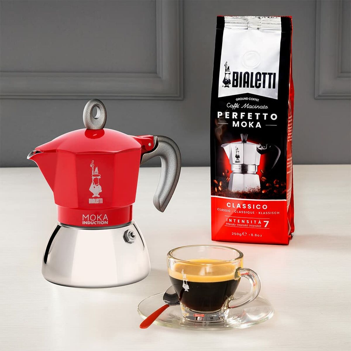 Cafetera Italiana Bialetti Moka Induction Rojo Metal Aluminio 150 ml