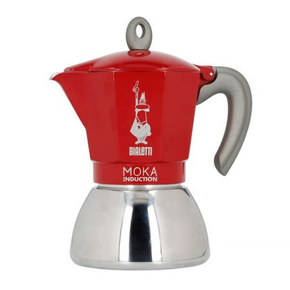 Bialetti Moka Induction Italian Coffee Maker Black Red Metal Stainless Steel Aluminum 300 ml 6 Cups