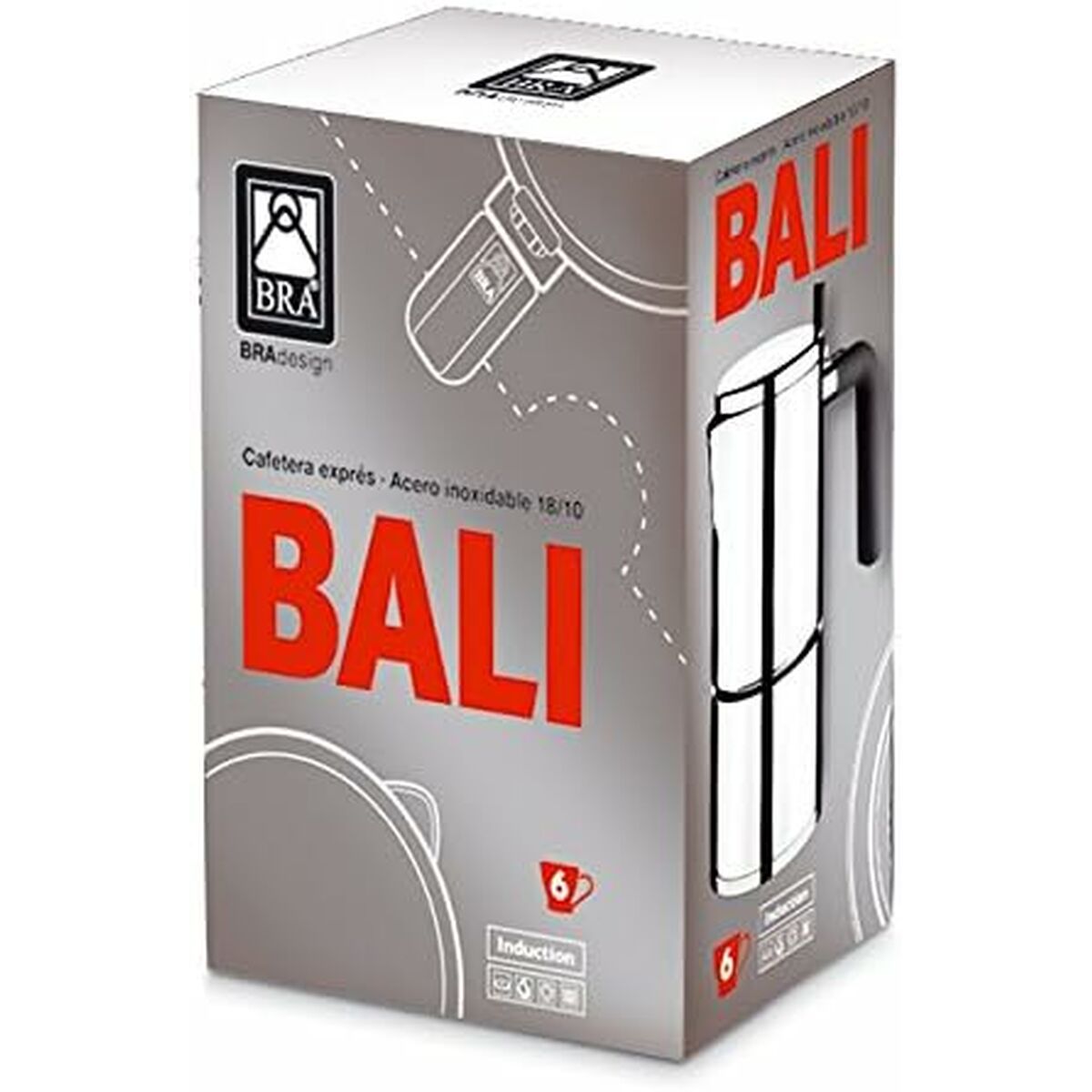 BRA BALI Italian Coffee Maker 10 Cups 500 ml Steel Metal Stainless Steel