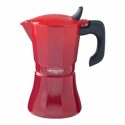 Oroley Petra Italian Coffee Maker 6 Cups Red Aluminum