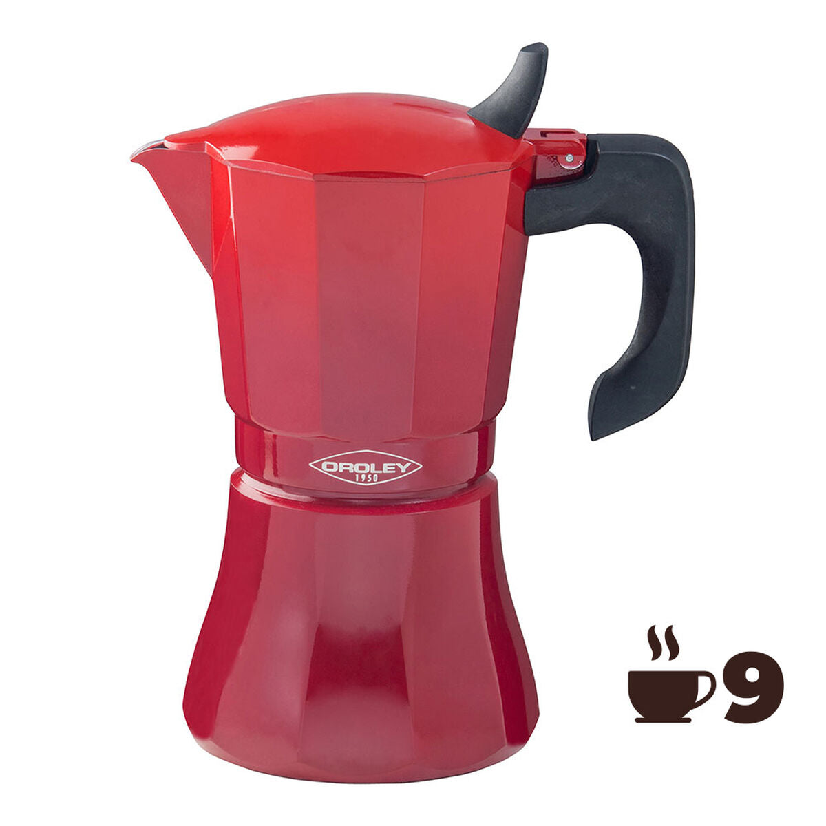 Oroley Petra Italian Coffee Maker 9 Cups Red Aluminum