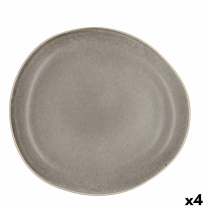 Plato Llano Bidasoa Gio Irregular Gris Cerámica 26,5 cm (4 Unidades)