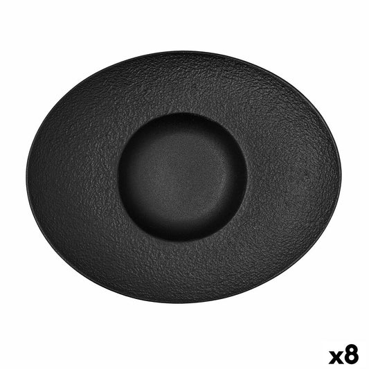 Plato Hondo Bidasoa Fosil Negro Cerámica Ovalado 27,3 x 22,2 x 5,7 cm (8 Unidades)