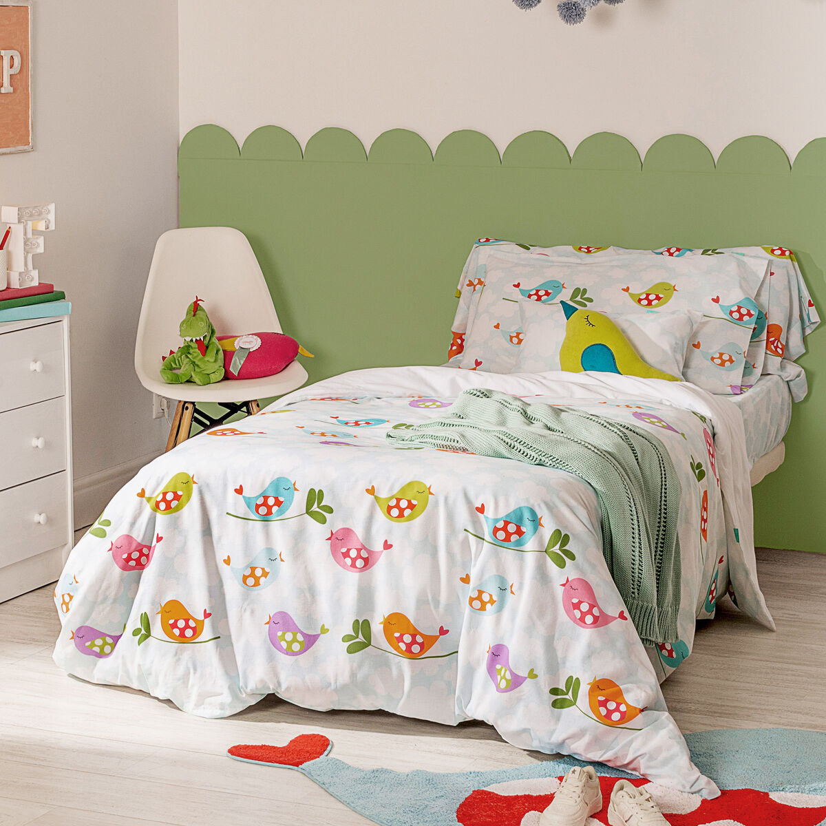 Juego de funda nórdica HappyFriday Mr Fox Little birds Multicolor Cama de 80/90 2 Piezas