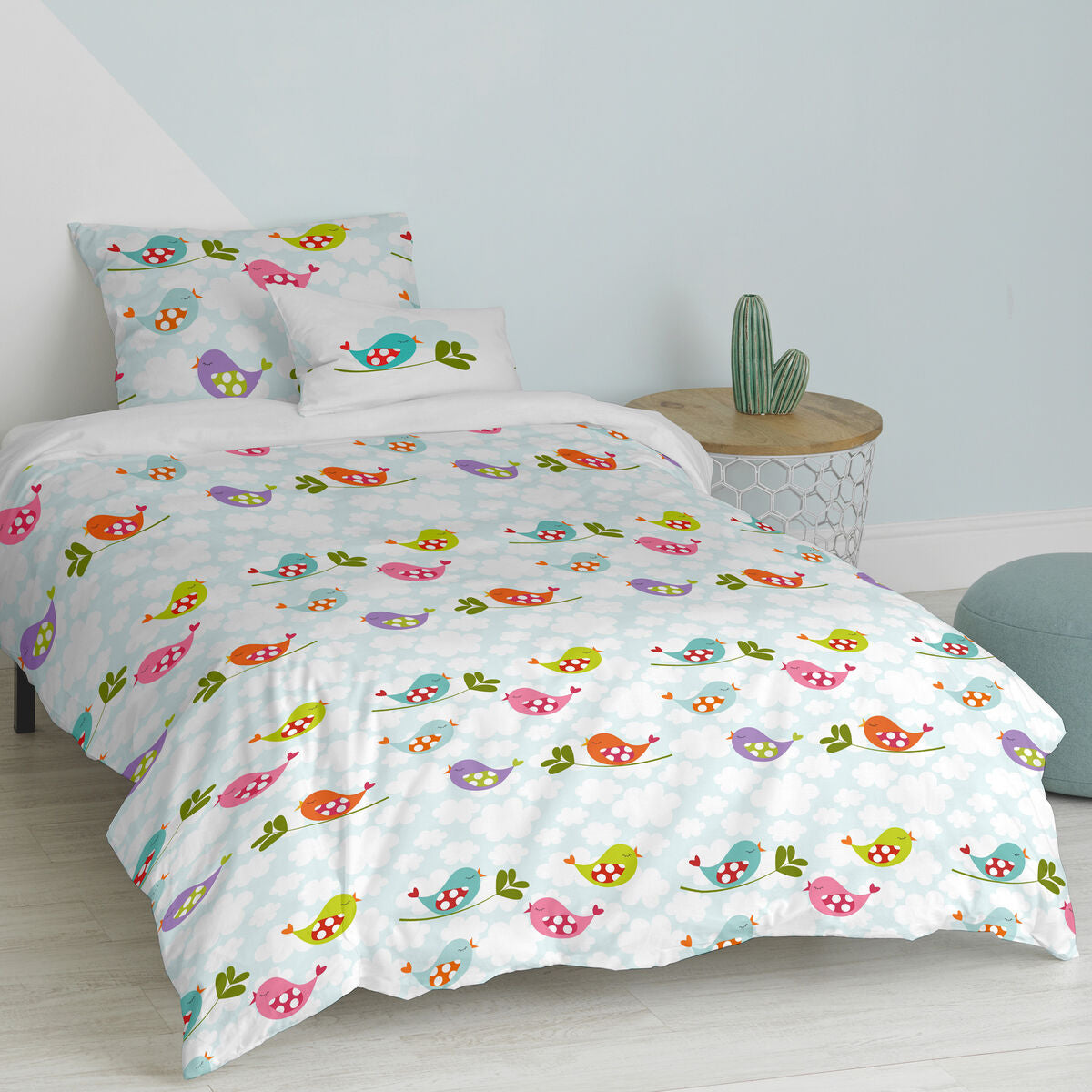 Juego de funda nórdica HappyFriday Mr Fox Little birds Multicolor Cama de 80 2 Piezas