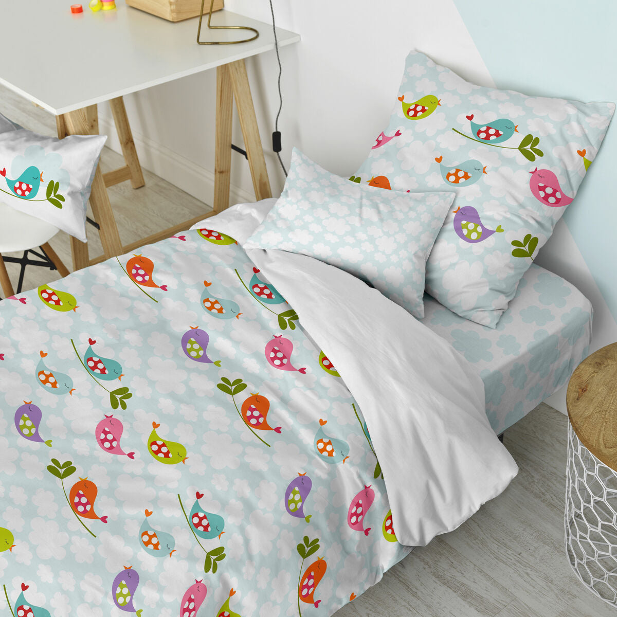 Juego de funda nórdica HappyFriday Mr Fox Little birds Multicolor Cama de 80 2 Piezas