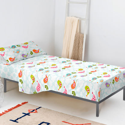 Juego de Sábanas HappyFriday Mr Fox Little Birds Multicolor Cama de 80/90 2 Piezas