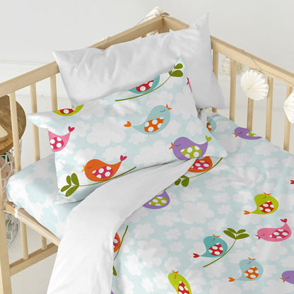 HappyFriday Mr Fox Little birds Multicolor Baby Crib Duvet Cover Set 2 Pieces